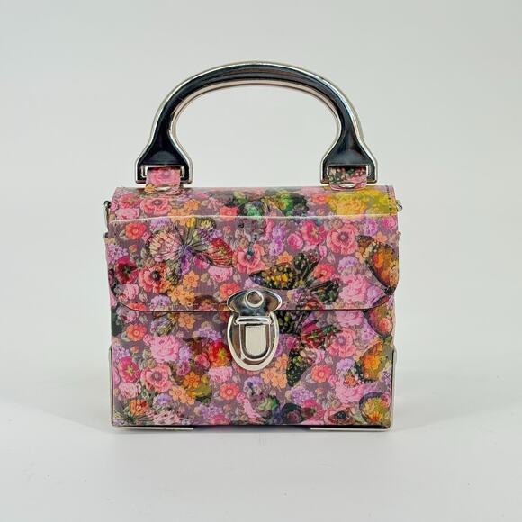 Vtg 90s Holographic Butterfly Box Purse Mini Rare Floral Handbag Made USA Y2K